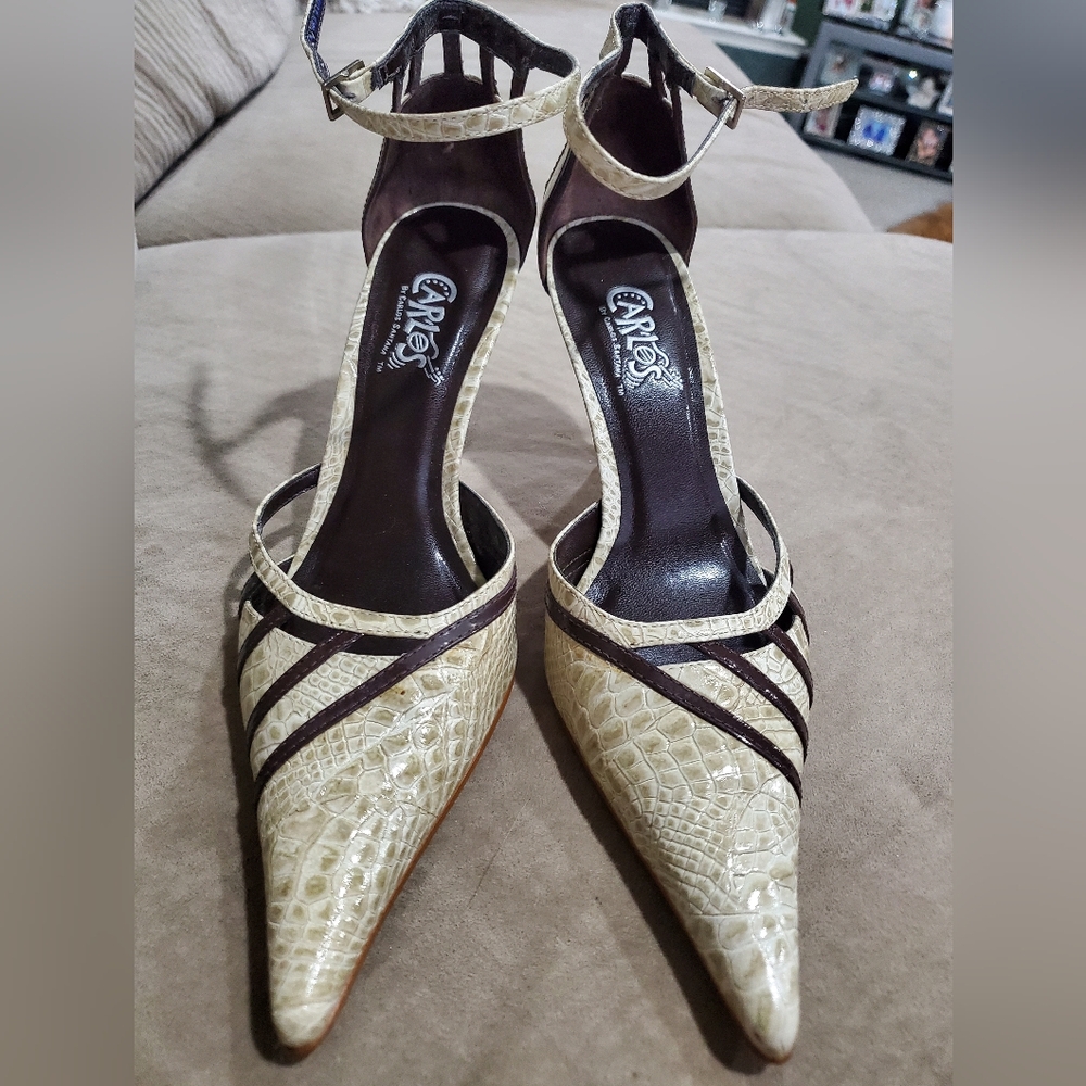 Etro Cream and Brown Croc-Embossed Heels